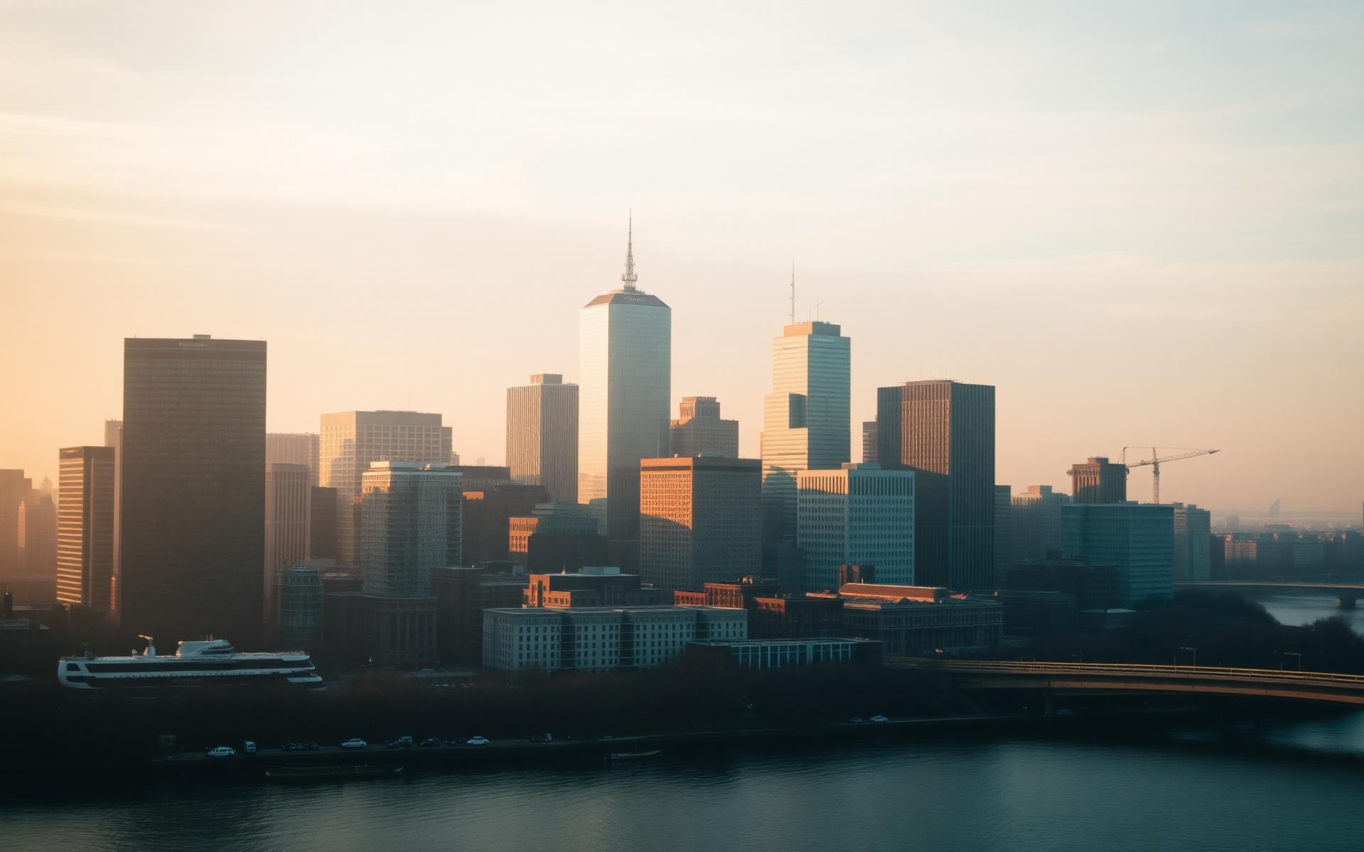 Boston skyline at golden hour